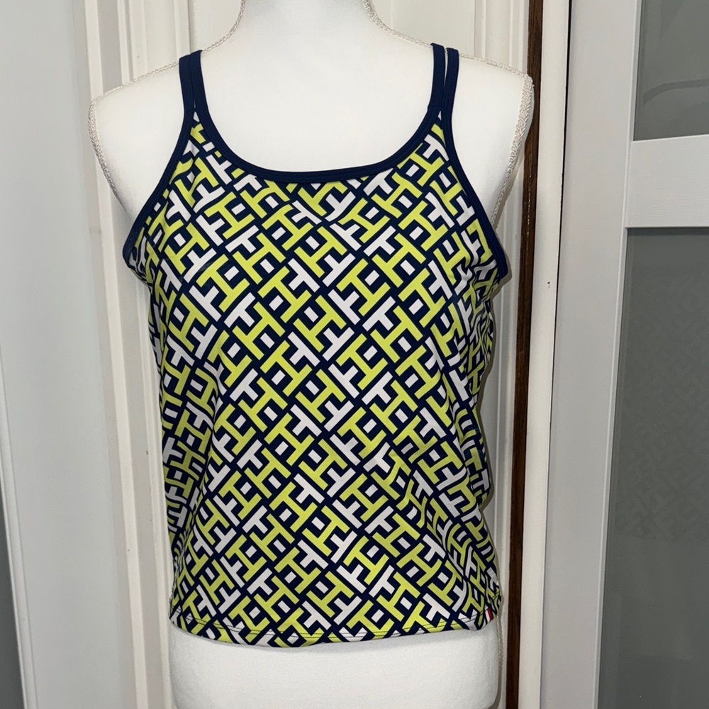 Tommy Hilfiger Navy and Lime Geometric Tank Top